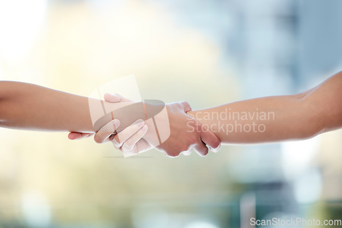 Image of Unity, hands and people for welcome to partnership, onboarding and collaboration in deal. Greeting gesture, networking or agreement by thank you for introduction, trust synergy or meeting together