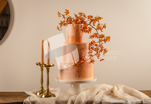 Image of Peach color big wedding cake stand