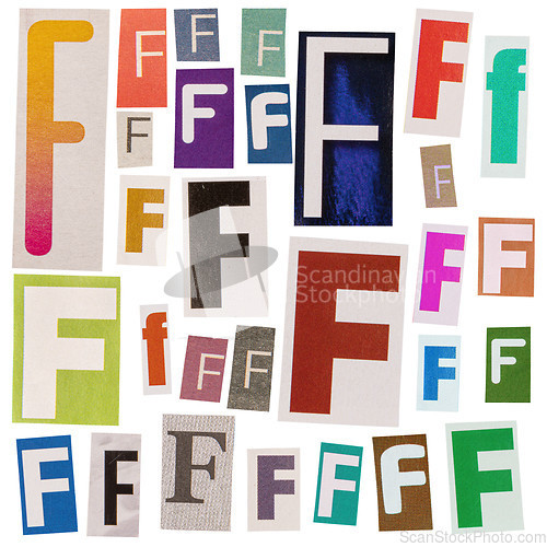 Image of Letter F cut out from newspapers