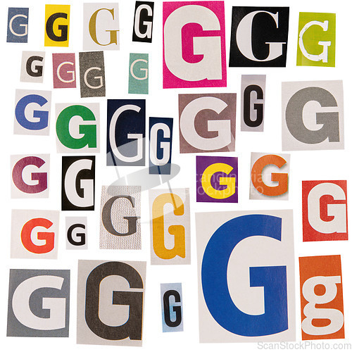 Image of Letter G cut out from newspapers