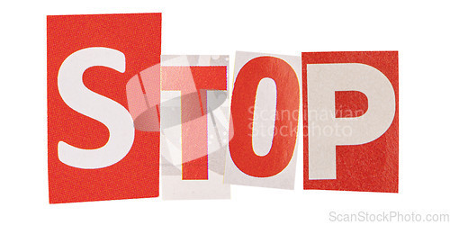 Image of The word stop made from cut out letters