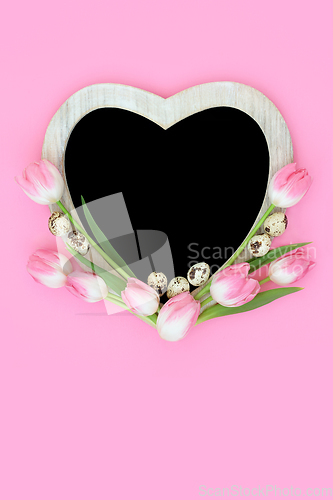 Image of Tulip Flower and Quail Egg Heart Shape Frame