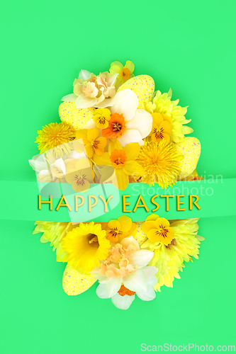 Image of Happy Easter Egg Concept Shape with Flowers and Eggs