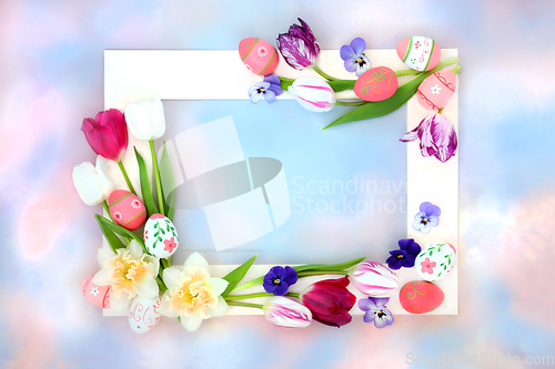 Image of Floral and Decorative Easter Egg Background Border