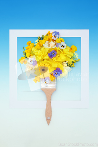 Image of Abstract Spring and Easter Flower Paintbrush Background Frame  