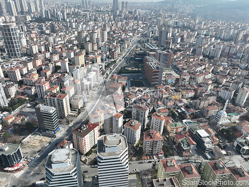 Image of Cinematic aerial view of city skyline modern business financial skyscrapers building and shopping mall of Istanbul Turkey