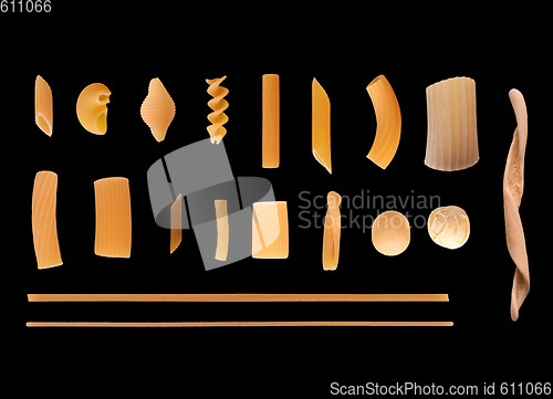Image of Traditional Italian pasta, elegant glossy black background