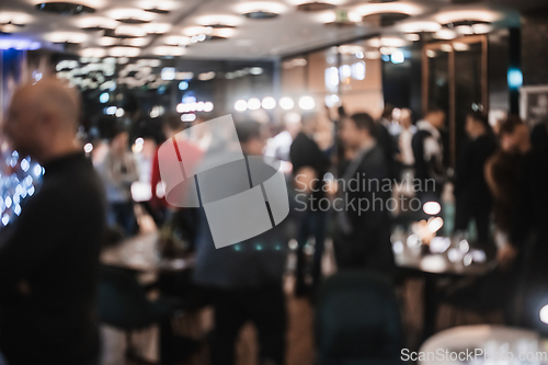 Image of Blurred image of businesspeople at banquet event business meeting event. Business and entrepreneurship events concept