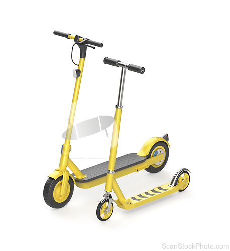 Image of Yellow colored electric and kick scooters