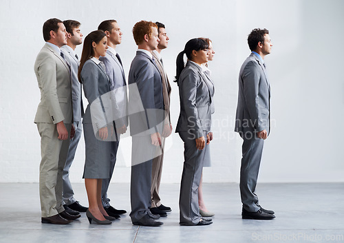 Image of Businessman, team leader and worker in workforce, ready for selection process and leadership. Employer, corporate accountant in suit and professional in workplace, people in office and confident