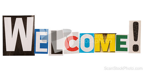 Image of The word welcome made from cutout letters
