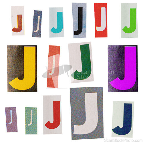 Image of Letter J cut out from newspapers