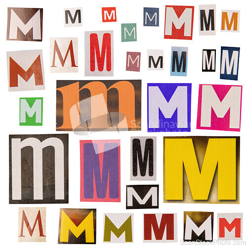 Image of Letter M cut out from newspapers