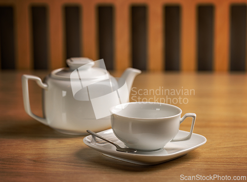 Image of Tea concept with white tea set