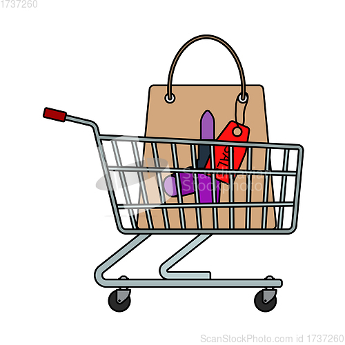 Image of Shopping Cart With Bag Of Cosmetics Icon