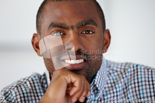 Image of Confident, office and portrait of business black man for work, career and job in workplace. Corporate, startup company and face of worker with smile for opportunity, pride and positive mindset