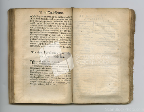 Image of Antique medical page, education and library stamp for authorized research on medicine study, introduction and pathology. Language, info and parchment paper for healthcare literature and knowledge