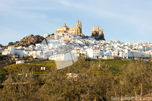 Image of Panoramic of Olvera town, considered the gate of white towns route in the province of Cadiz, Spain