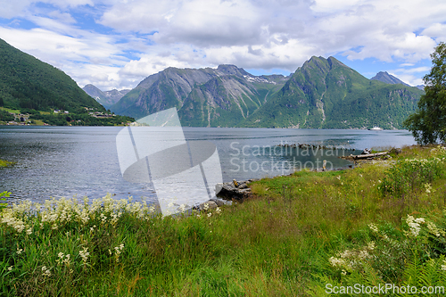 Image of Serene Fjord Landscape With Lush Greenery and Majestic Mountains