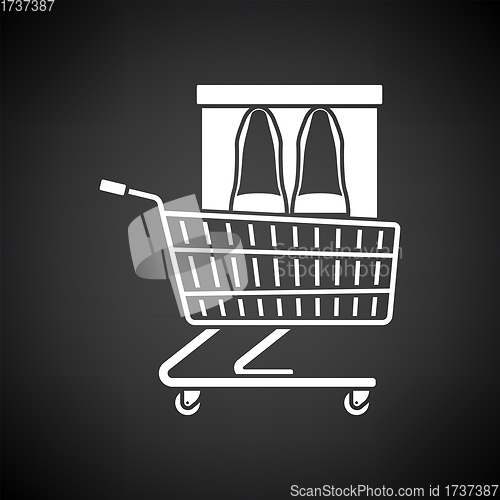 Image of Shopping Cart With Shoes In Box Icon