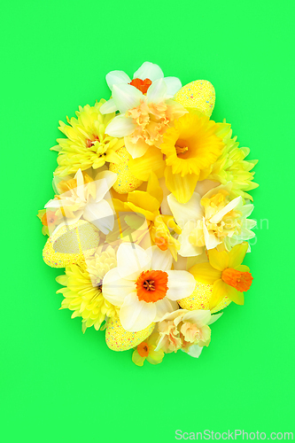 Image of Easter Egg and Spring Flowers Concept Shape