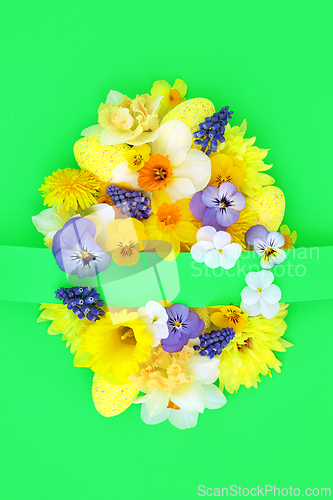 Image of Easter Egg Concept Shape with Eggs and Flowers 