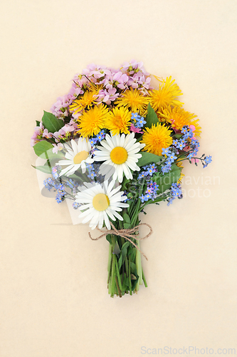 Image of Spring Wildflower Bouquet Tied with String Bow