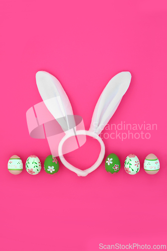 Image of Easter Bunny Ears and Decorated Eggs Abstract