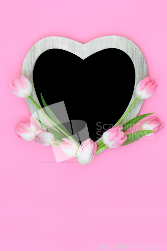 Image of Heart Shape Spring Pink Tulip Flower Frame