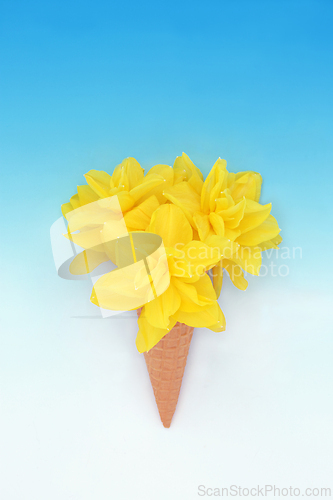 Image of Surreal Ice Cream Cone with Spring Daffodil Flowers  