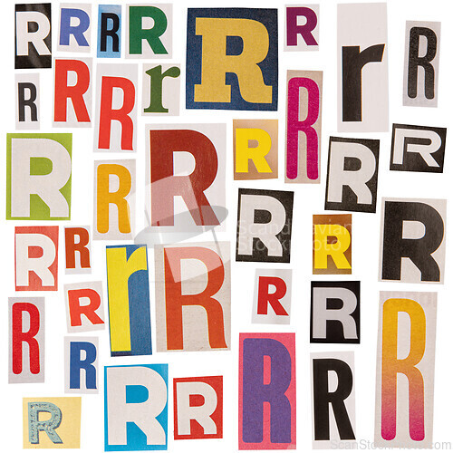 Image of Letter R cut out from newspapers