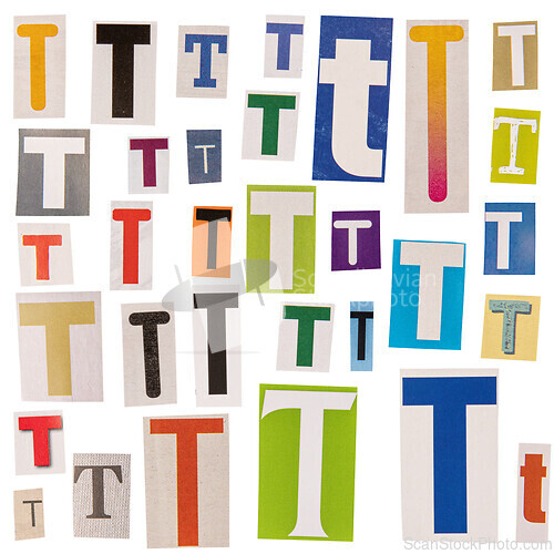 Image of Letter T cut out from newspapers