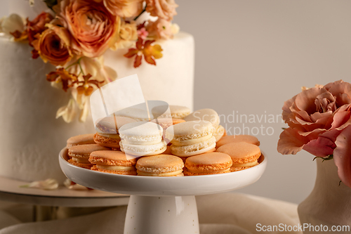 Image of French macarons in dessert table