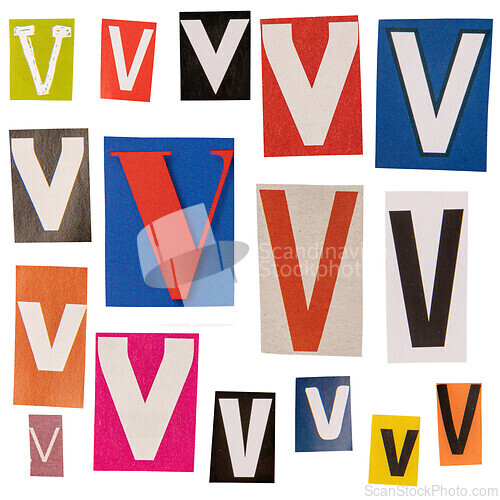 Image of Letter V cut out from newspapers