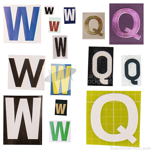 Image of Letter W and Q cut out from newspapers