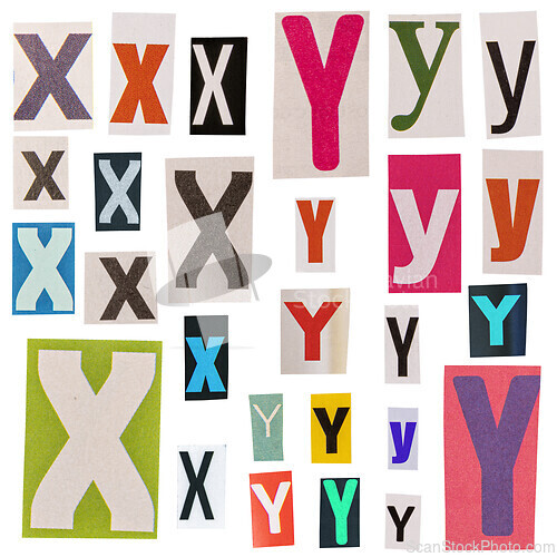 Image of Letter X and Y cut out from newspapers