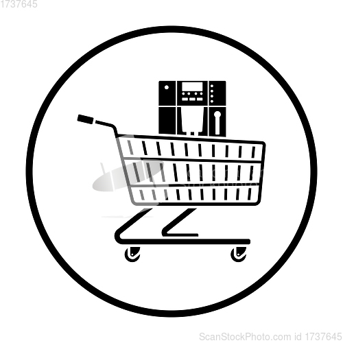 Image of Shopping Cart With Cofee Machine Icon