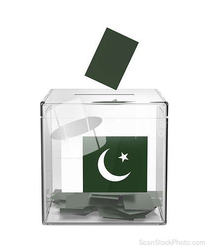 Image of Ballot box with the flag of Pakistan
