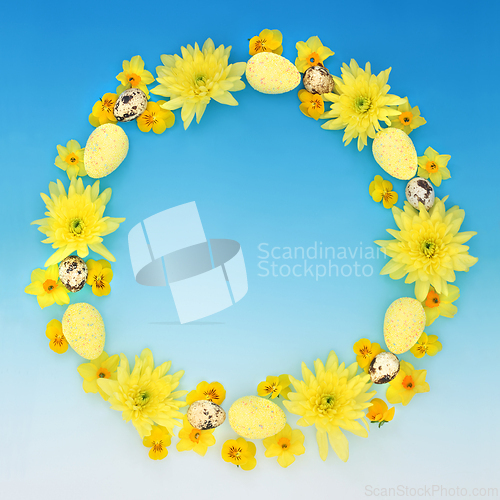 Image of Decorative Easter Egg Wreath with Flowers and Eggs