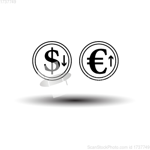 Image of Falling Dollar And Growth Up Euro Coins Icon