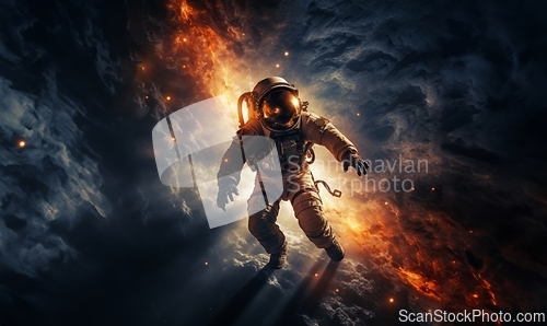 Image of an astronaut and their team exploring mysterious and adventurous locations in space, embarking on a cosmic journey to uncover the wonders and mysteries of the universe.Generated image