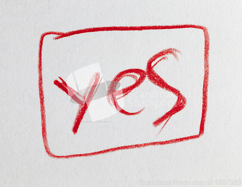 Image of word Yes drawn in red pencil