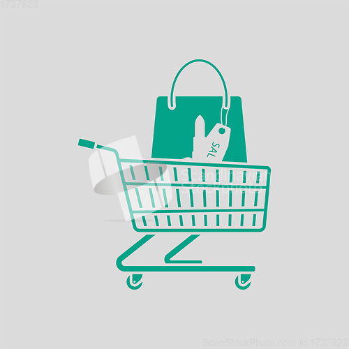 Image of Shopping Cart With Bag Of Cosmetics Icon