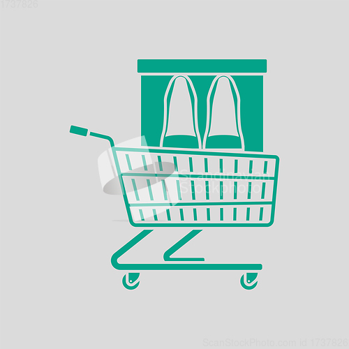 Image of Shopping Cart With Shoes In Box Icon