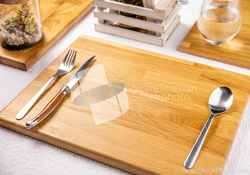 Image of Modern table setting on restaurant table
