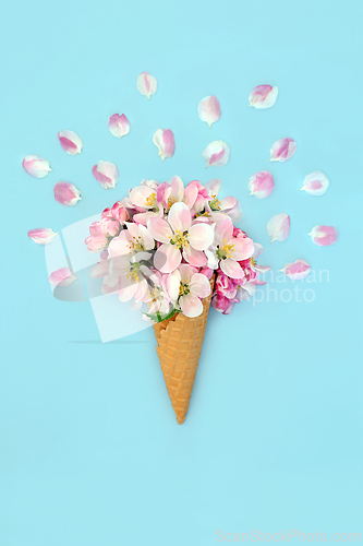 Image of Surreal Ice Cream with Apple Blossom Spring Flowers 