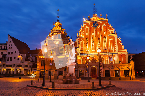 Image of Riga Town Hall Square, House of the Blackheads and St. Roland St