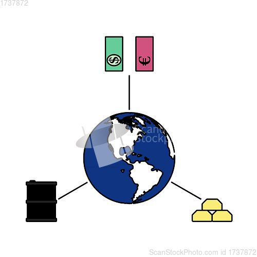 Image of Oil, Dollar And Gold With Planet Concept Icon