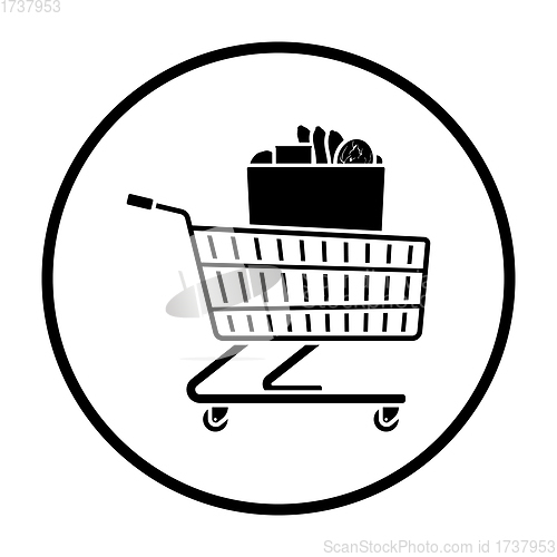 Image of Shopping Cart With Bag Of Food Icon