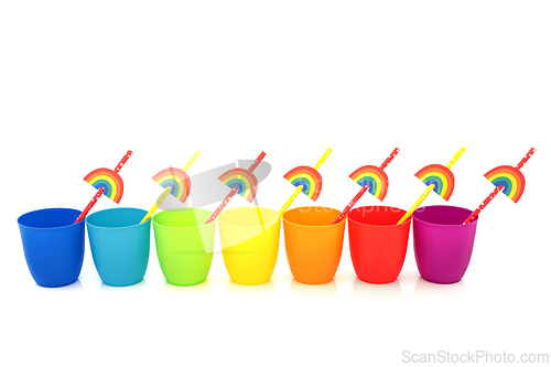 Image of Rainbow Cups with Eco Paper Straws Abstract  